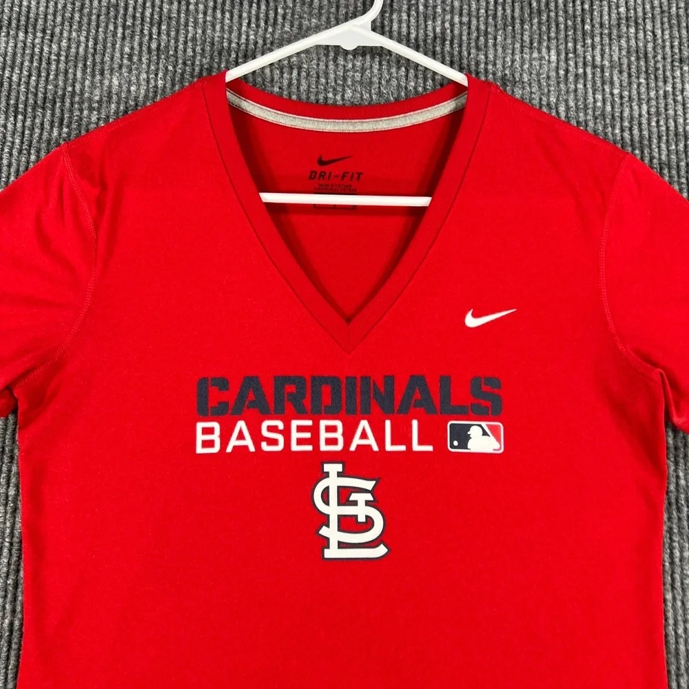 St. Louis Cardinals Shirt Womens Small Red Short Sleeve V Neck MLB Nike Baseball